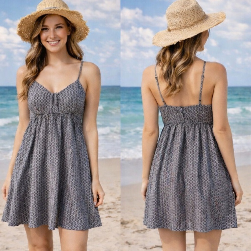 Lei Cotton straps gray/black mini sundress Junior M